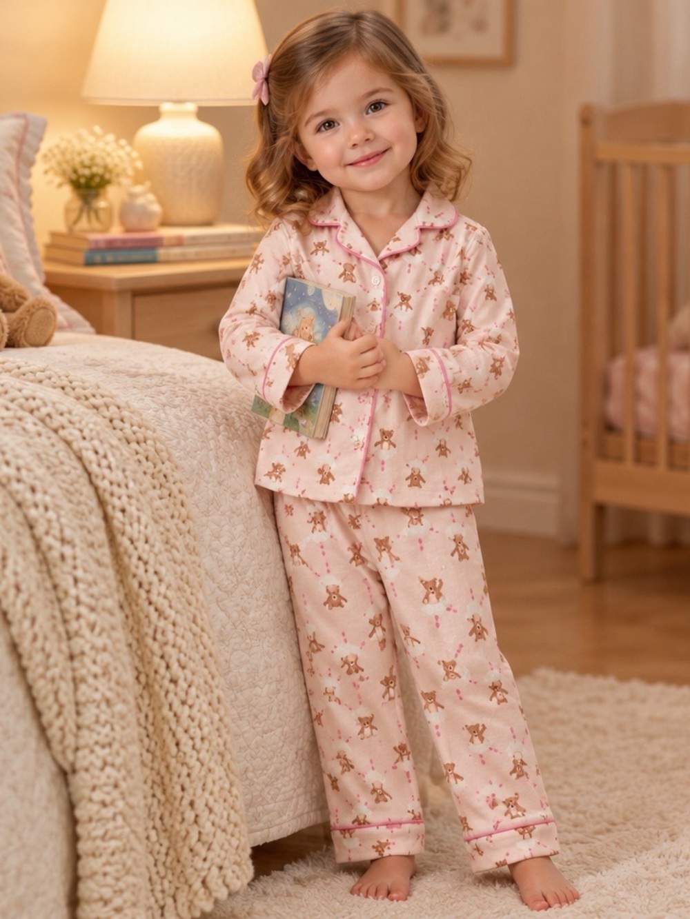 Bear Paw Pink Bear Print Cotton Pajama Set for Kids Girls 2 Toddler NWT